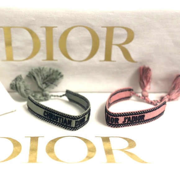 CHRISTIAN DIOR  Woven Cotton J'Adior Friendship Bracelet Set Green Pink - Picture 1 of 1